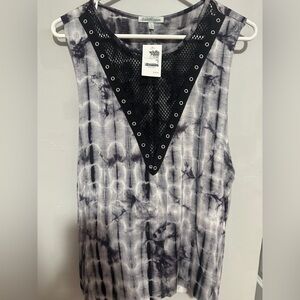 Charlotte Russe Black and Gray Tie-Dye Tank Top S